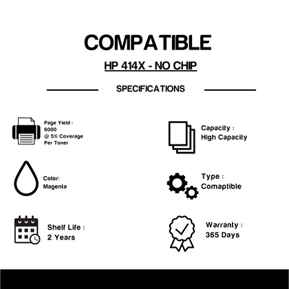 Compatible HP 414X W2020X Magenta Toner Cartridge High Yield - No Chip