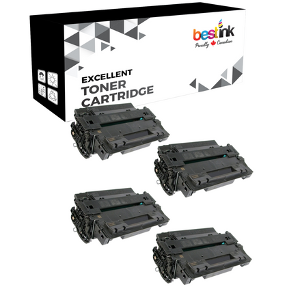 Compatible HP 55X CE255X Black Toner Cartridge High Yield (4 Pack)