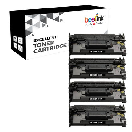 Compatible HP 58X CF258X Black Toner Cartridge High Yield - No Chip (4 Pack)