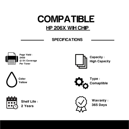 Compatible HP 206X W2112X Yellow Toner Cartridge High Yield - With Chip