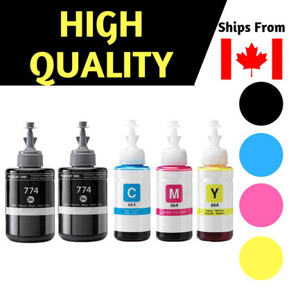 Best Ink Compatible Ink Bottle Replacements for 774 & 664 (2 Black, 1 Cyan, 1 Magenta, 1 Yellow, 4-Pack) T774 , T664 for use in Expression ET-3600, WorkForce Series ET-16500,ET-4550 (Black upto 7000 Pages & Cyan ,Megenta & Yellow upto 6500 Pages)